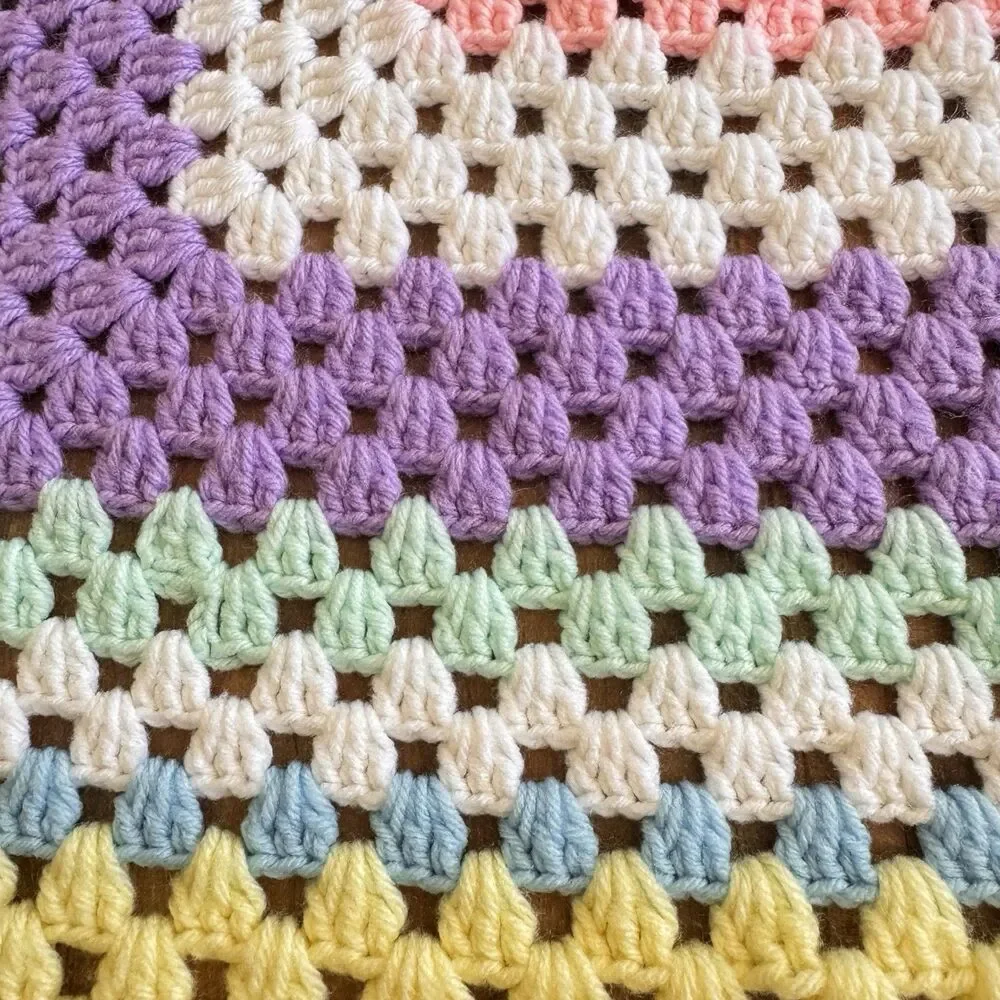 Vintage Handmade Crochet Afghan Throw Blanket Large Square Pattern 48”x48”